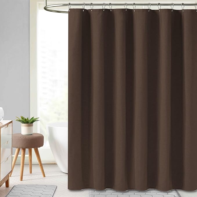 BTTN Fabric Shower Curtain, Linen Textured Heavy Duty Polyester Cloth Shower Curtain Set with Plastic Hooks, Brown, 72x78