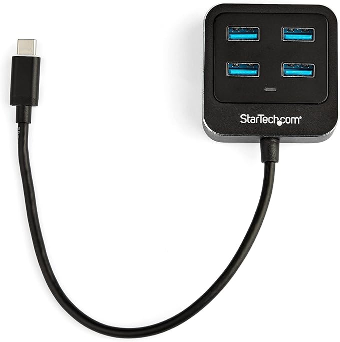 StarTech.com 4-Port USB C Hub - USB-C to 4X USB-A Ports - SuperSpeed 10Gbps USB 3.1/3.2 Gen 2 Type-C Hub - USB Bus Powered - Portable/Compact USB-C to USB Adapter Hub for Laptop - Aluminum (HB31C4AB)