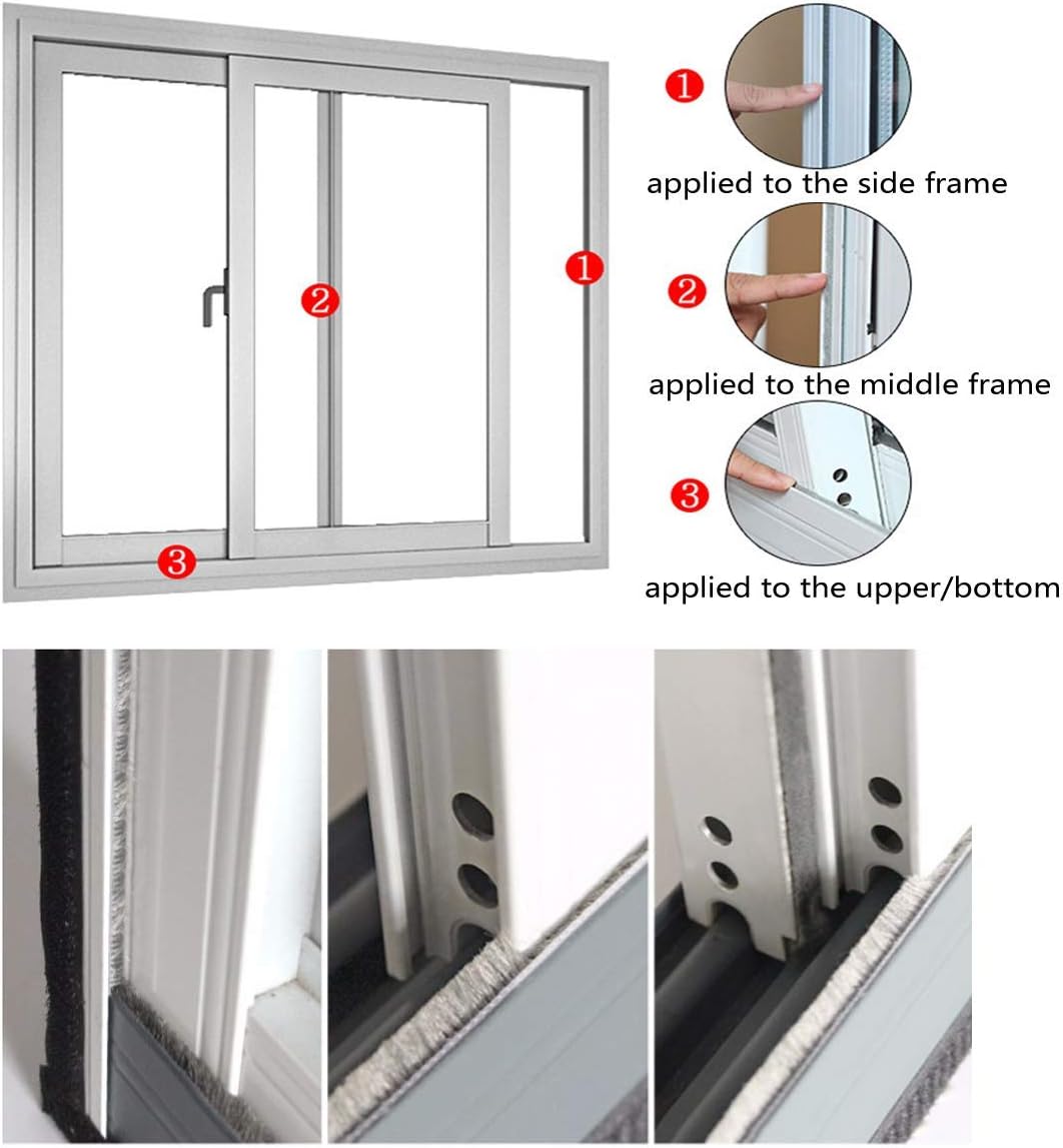 Weather Stripping Brush for Sliding Windows/Doors Frame Side,Pile Self Adhesive Weatherstrip Seal Strip Sealer Draft Stoppers (33ft x11/32 Backing x 11/32 Brush inch, Grey)