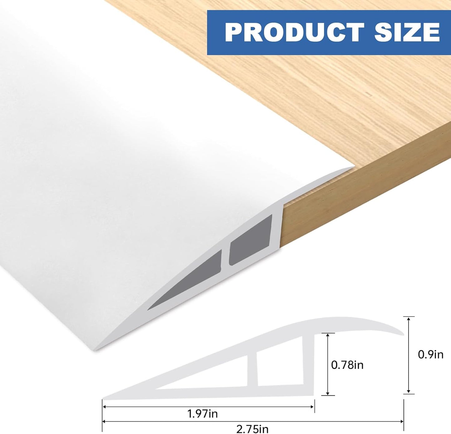 Vinyl Door Threshold Flooring Transition Strip Self Adhesive Carpet Edging Strip for Laminate Doorway Edge Threshold from 3/5" to 4/5" (White, 3.3 Ft)