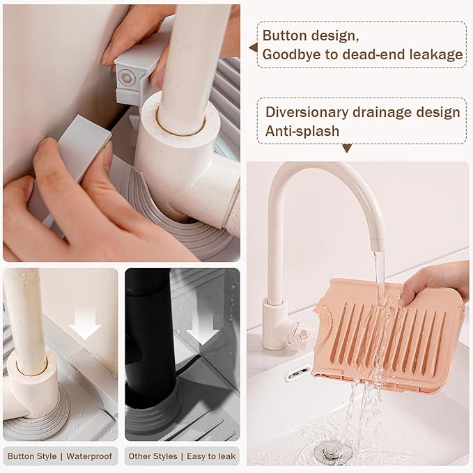 Longer Silicone Faucet Mat for Kitchen Sink – Button Style Faucet Drip Catcher & Leak-Proof Sink Splash Guard with 6° Slope, Behind Faucet Draining Mat,Gadgets for Bathroom (green, small)