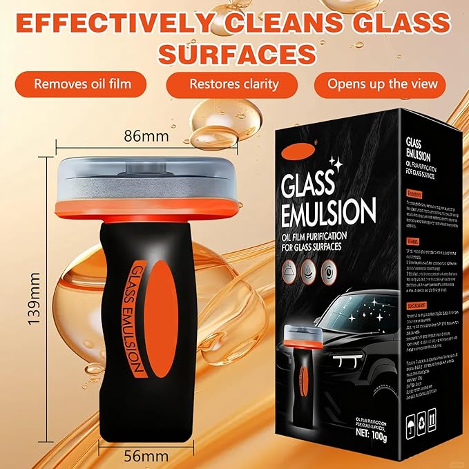 2Pcs Glass Oil Film Remover for Car,Automotive Glass Cleaner Oil Film Cleaning Brush for Car Windshields,Automotive OilFilm Cleaning Remover,Improves Visibility for Safe Driving(Emulsion+Brush Board)