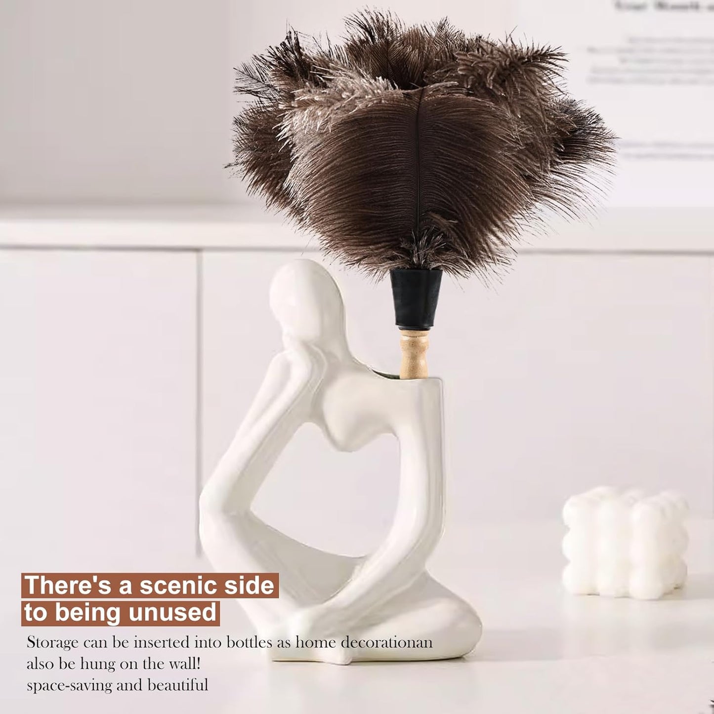 Ostrich Feather Duster 14" Natural Handheld Reusable Feathers Dusters with Wooden Handle for Cleaning Supplies Home Car Office(6PCS)