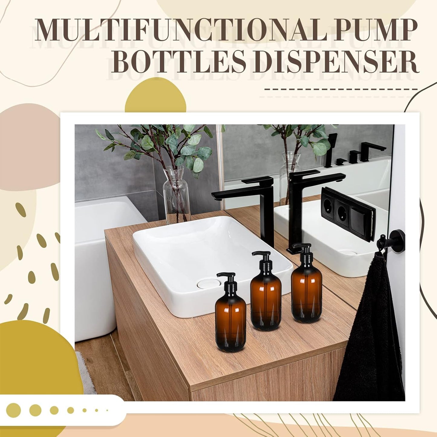 Tessco for you 12 Pack Amber Soap Dispenser Empty Plastic Pump Bottles Dispenser Refillable Shampoo Container for Hand Sanitizer Soap Lotion Body Wash Conditioner Bathroom Kitchen Travel(12 oz)
