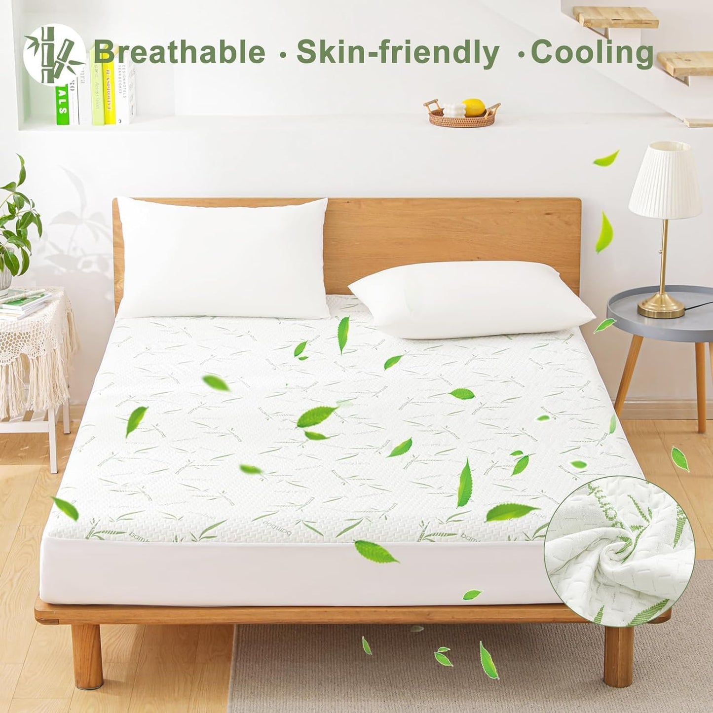 Twin XL Mattress Protector 2 Pack,Waterproof Mattress Pad Washable Bamboo Rayon Mattress Cover Breathable Noiseless Bed Protector 5" - 21'' Elastic Fitted Deep Pocket