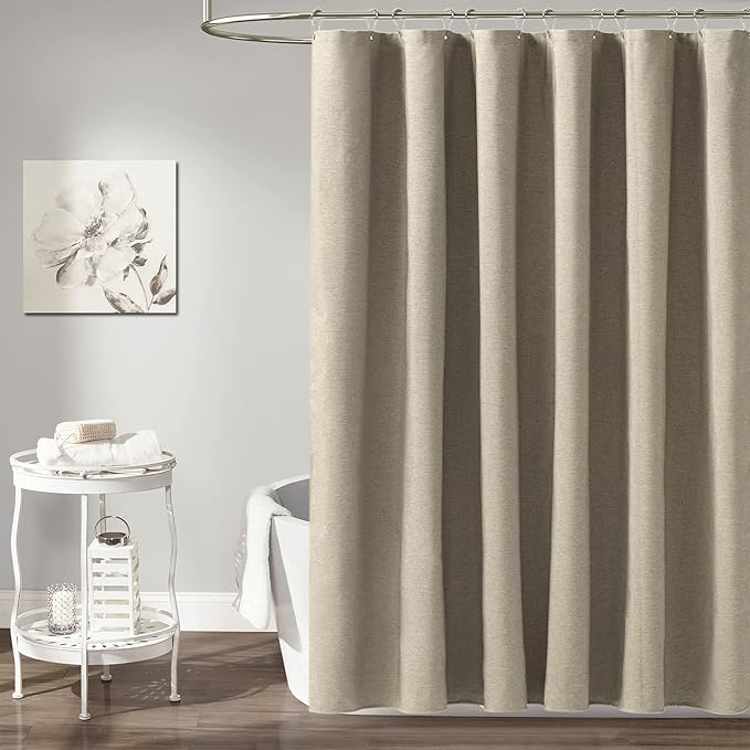 BTTN 78 Inch Long Shower Curtain - Linen Textured Heavy Duty Polyester Fabric Shower Curtain Set with 12 Plastic Hooks, Hotel Spa Neutral Curtains for Bathroom Showers and Bathtubs - 72x78 - Khaki/Tan