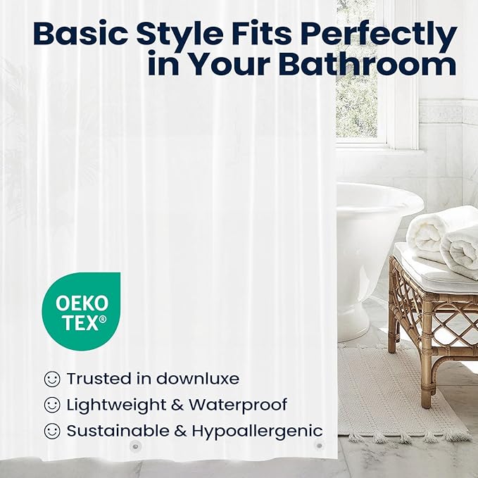 downluxe White Shower Curtain Liner, PEVA Lightweight Plastic Shower Liner with 3 Magnets, 72" x 72" Waterproof Bathroom Curtain