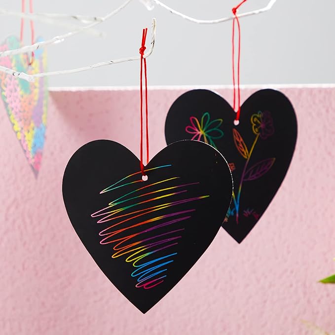 JOYIN 24 Packs Valentines Day Cards with Scratch Heart Paper, Magic Color Heart Rainbow Scratch Cards for Kids Crafts and Art Classroom Exchange, Valentine's Party Favors