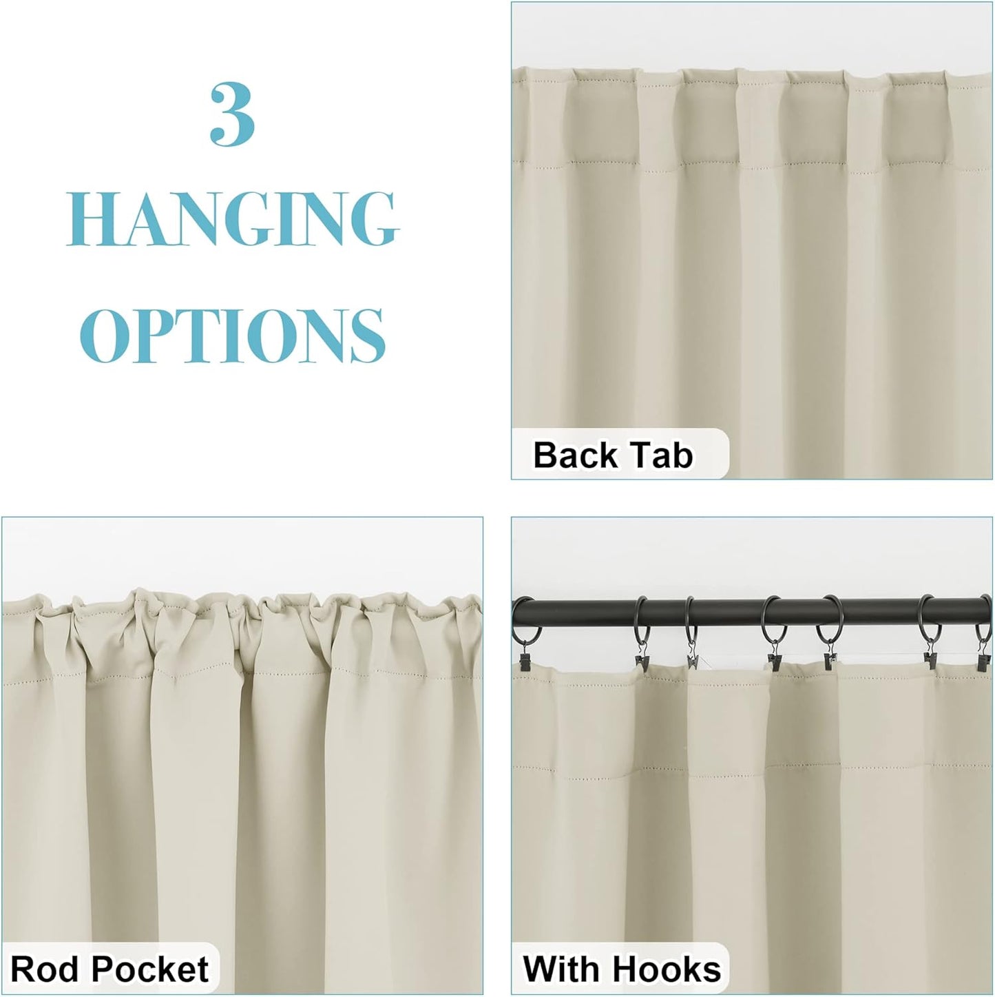 RYB HOME Kitchen Window Curtains - Blackout Privacy Half Window Curtains for Bedroom Bathroom Dining Living Room Cafe Office Short Tiers Drapes, W 34 x L 36 inches, 2 Panels, Beige