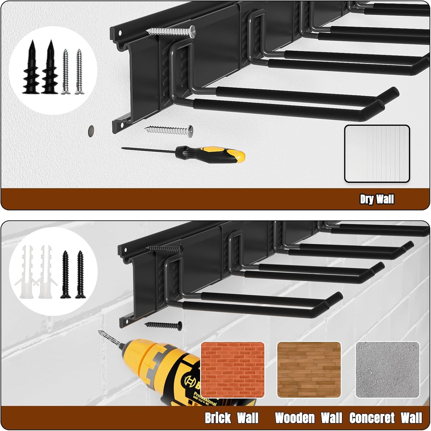 Garage Garden Tool Organizer Wall Mount, Heavy Duty Garage Tool Storage Rack 32 Inches, Max Load 220lb - Shovel, Rake, Folding Chair, Weed Eater Storage