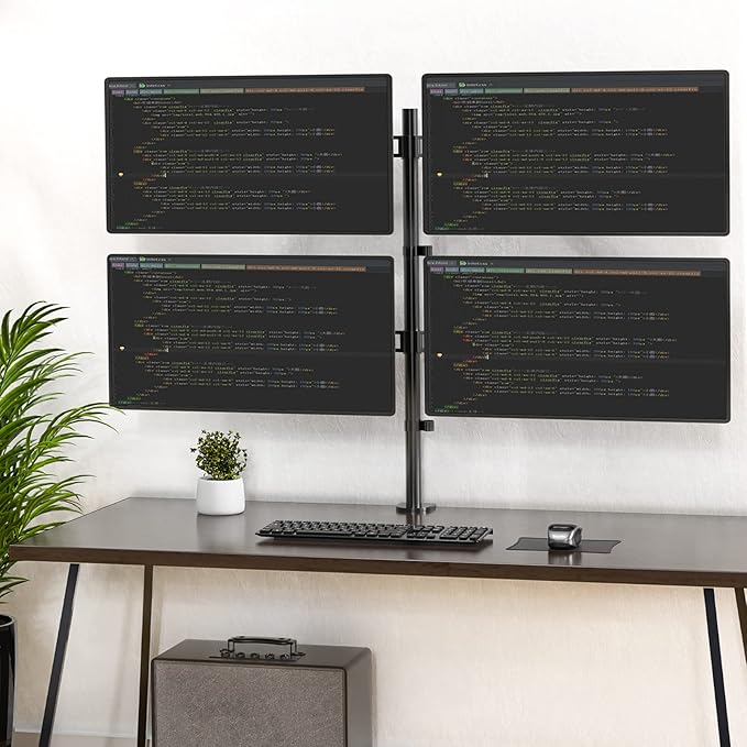 WALI Quad Monitor Desk Mount, 4 Monitor Stand Fits Heavy Duty Computer Screen up to 27 inch, Full Adjustable Arm Holds up to 22 lbs per Arm (M004), Black