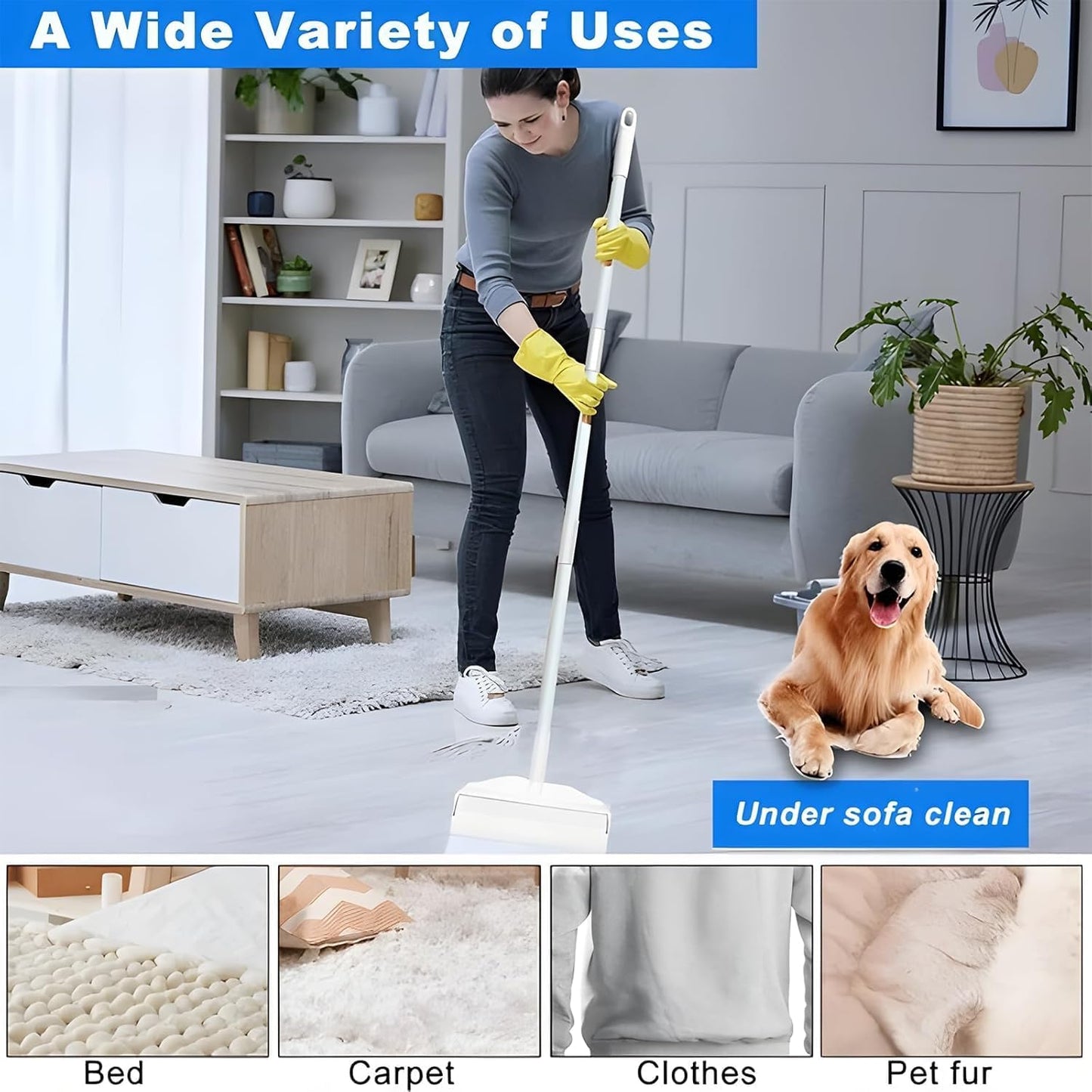 YHPDVI Lint Roller for Pet Hair – 7.5" Extra Wide Sticky Roller with 2 Refills & Long Handle | Heavy Duty Fur Remover for Couch, Carpet, Bed, Clothes | Large-Surface Lint Brush for Dog Cat Hair
