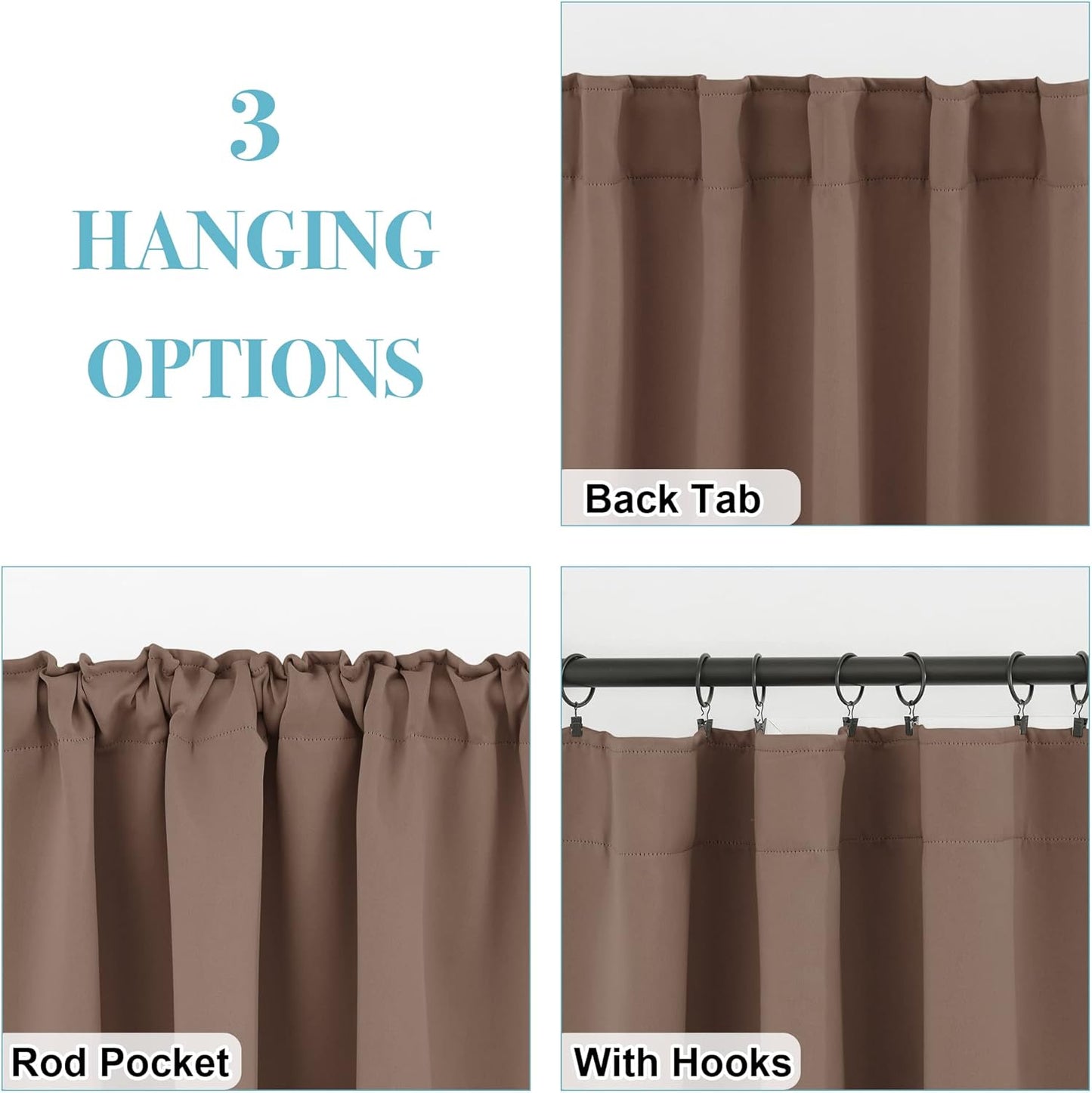 RYB HOME Small Window Curtains Blackout, Privacy Thermal Insulating Drapes for Bedroom Bathroom Basement Cafe Classroom Window Decor, W 34 x L 45 inches, Mocha, 2 Panels