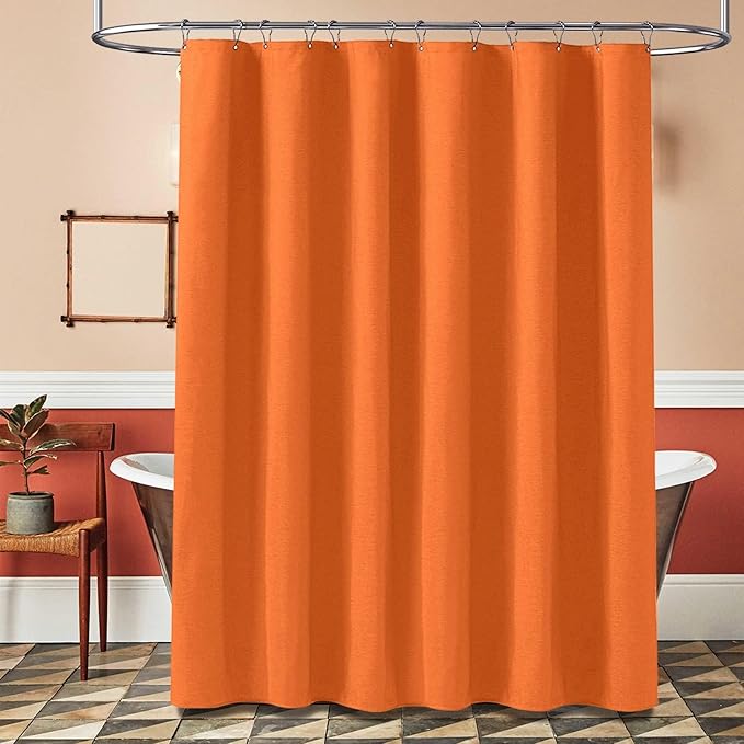 BTTN Stall Fabric Shower Curtain, 60 Inch Linen Textured Heavy Duty Small Cloth Shower Curtain Set with 10 Plastic Hooks, Narrow Simple Modern Weighted Shower Curtains for Bathroom - 60" x 72", Orange