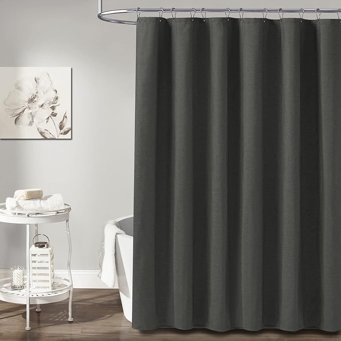 BTTN Extra Long Shower Curtain - 84 Inch Gray Linen Textured Heavy Duty Fabric Shower Curtain Set with 12 Hooks, Tall Luxury Simple Waterproof Cloth Shower Curtains for Bathroom, 72x84, Charcoal Grey