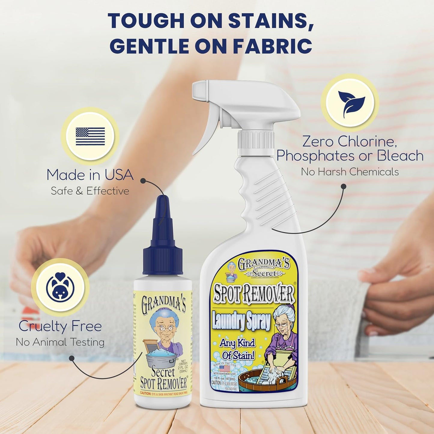 Grandma's Secret Spot Remover - Chlorine, Bleach and Toxin-Free Stain Remover - Stain Remover for Clothes - Fabric Stain Remover Removes Oil, Paint, Blood and Pet Stains – 2 Ounce