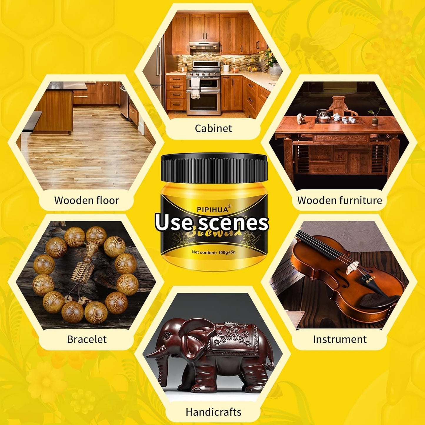 PIPIHUA Beeswax Polish and Conditioner for Wood Furniture - Waterproof & Restorer Wood Wax, Multipurpose Beeswax Furniture Polish and Cleaner for All Types and Colours(2×100g with 4 Sponges)