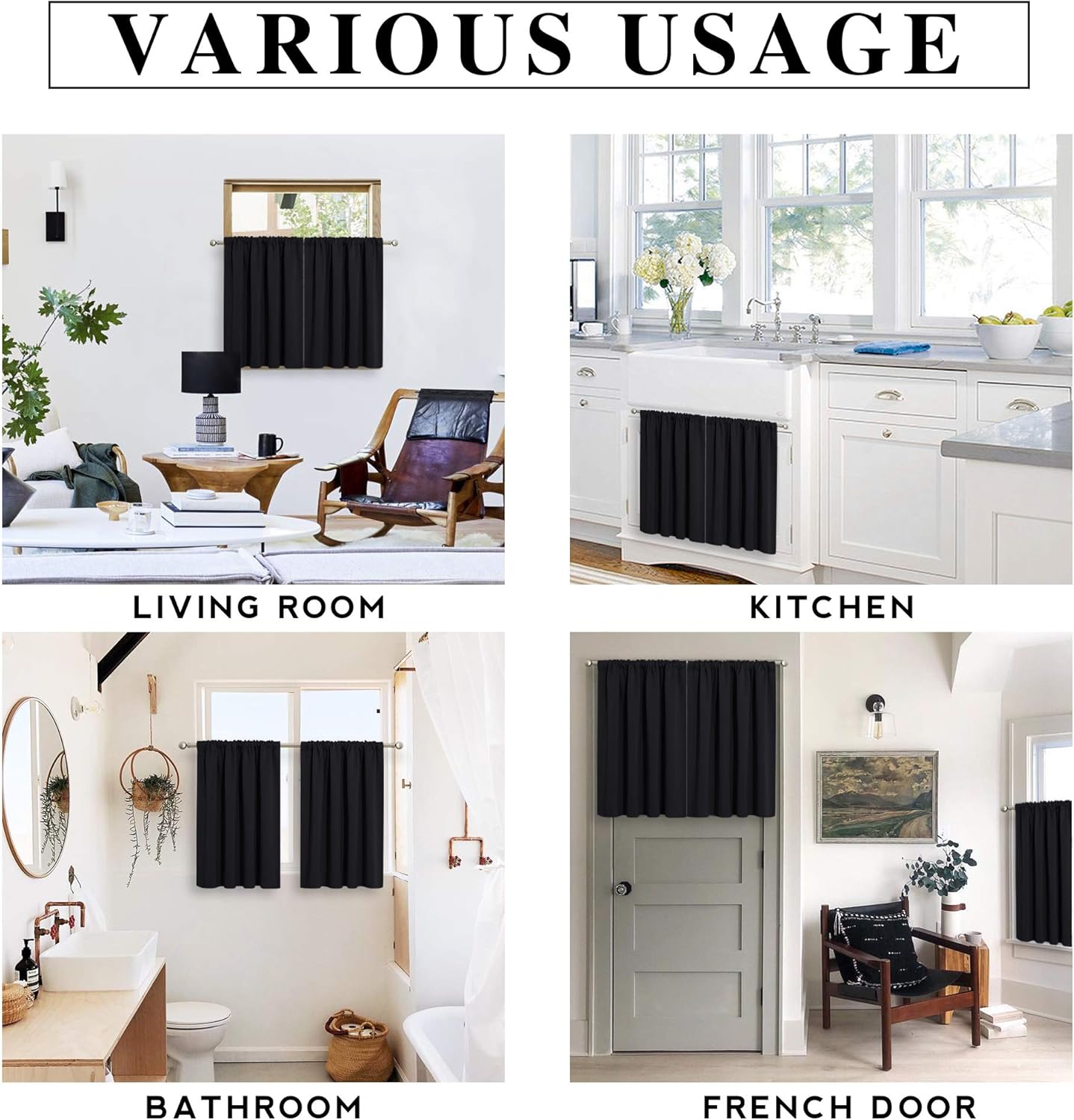 RYB HOME Blackout Curtains for Living Room, Large Window Shades for Bay Window Dining Parlor Bedroom Patio Door, Wide 34 x Long 80 inches, Black, 2 Panels