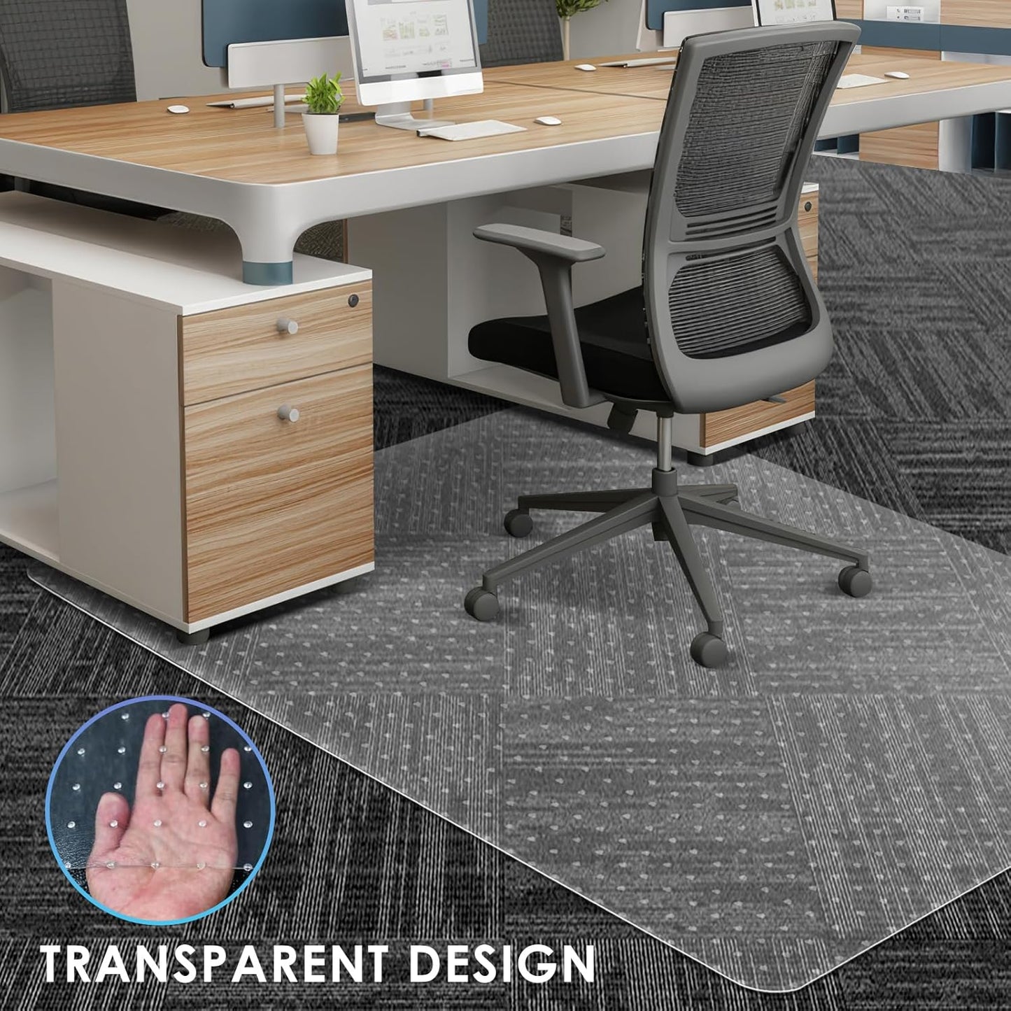 Vicwe Large Office Chair Mat for Carpeted Floors,63"X51" Rectangle Desk Chair Mats with Studs for Low and No Pile Carpeted Floors, Easy Glide Computer Desk Chair Mat for Home & Offices