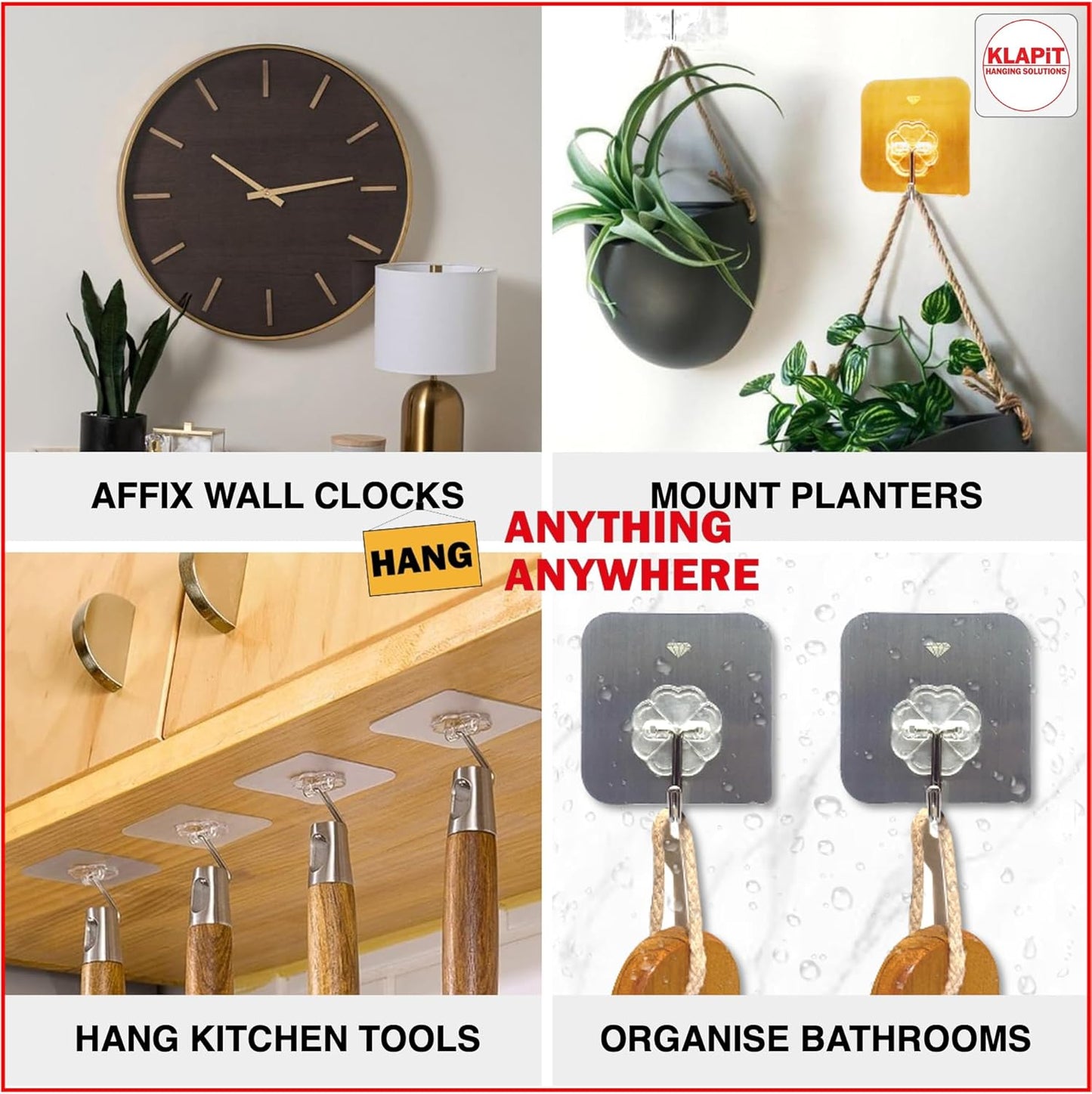 KLAPiT Super Hook - Heavy-Duty Adhesive Gold Wall Hooks, Holds Up to 11 lbs, Waterproof, No Damage, Easy Install on Tile, Wood, Stone, Glass & Metal - Made of Steel (Gold, 24pc)