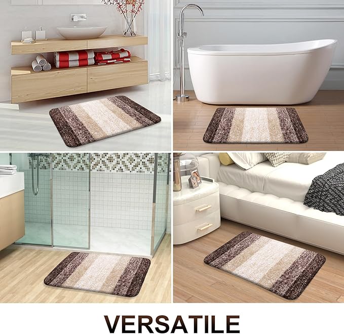 OLANLY Bathroom Rug Mat 44x24, Extra Soft and Absorbent Microfiber Bath Rugs, Non-Slip Plush Shaggy Bath Carpet Runner, Machine Wash Dry, Bath Mats for Bathroom Floor, Tub and Shower, Brown