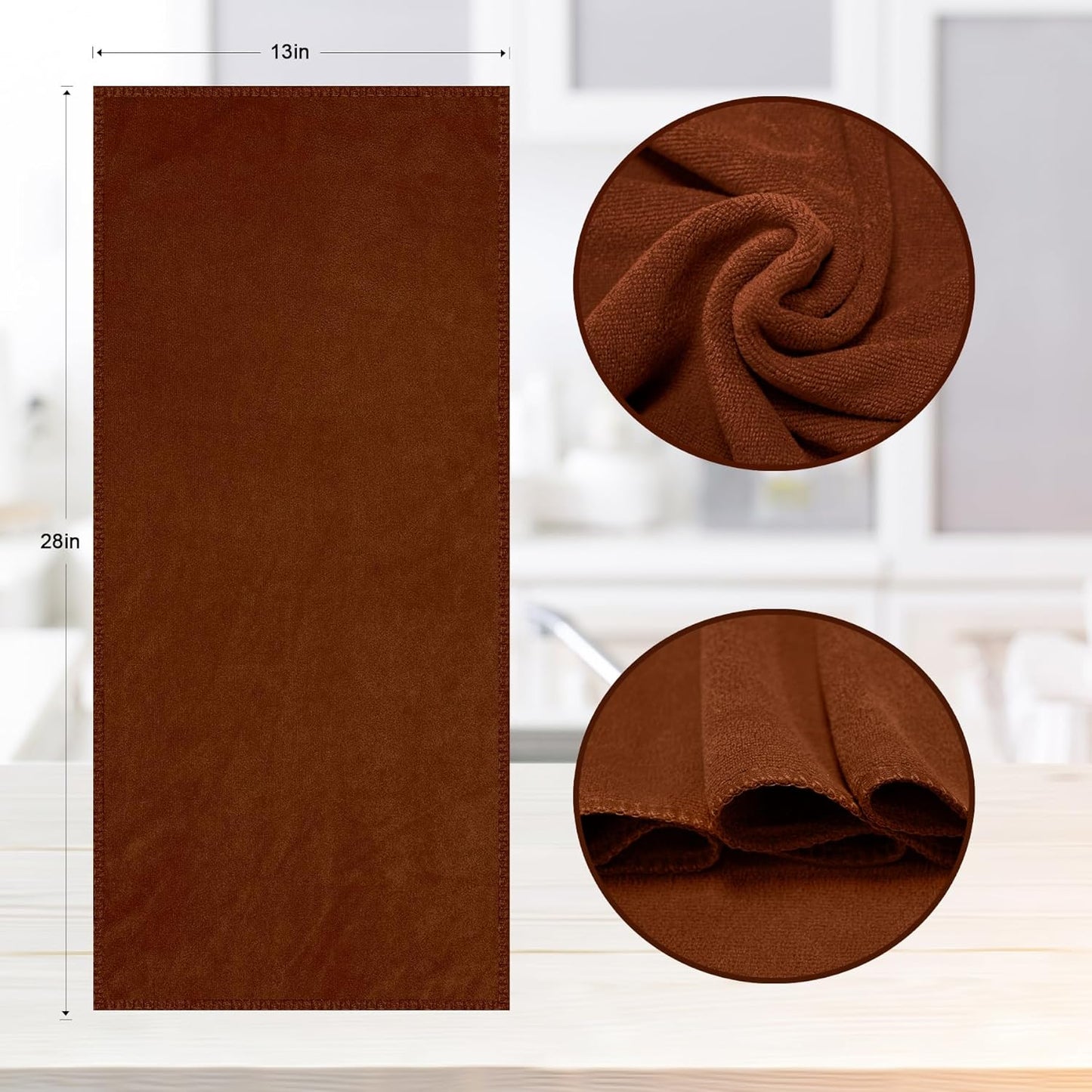 kimteny 13x28 Inches Kitchen Cloth Dish Towels, 400 GSM Premium Dishcloths, Super Absorbent Coral Velvet Microfiber Cleaning Cloths, Fast Drying Rags for Washing Dishes (6 Pack, Brown)