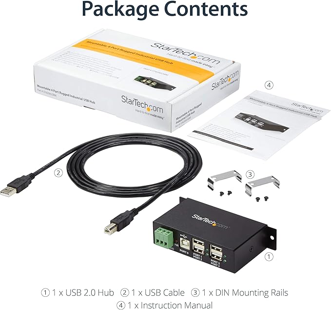StarTech.com Mountable 4 Port Rugged Industrial USB Hub (ST4200USBM)