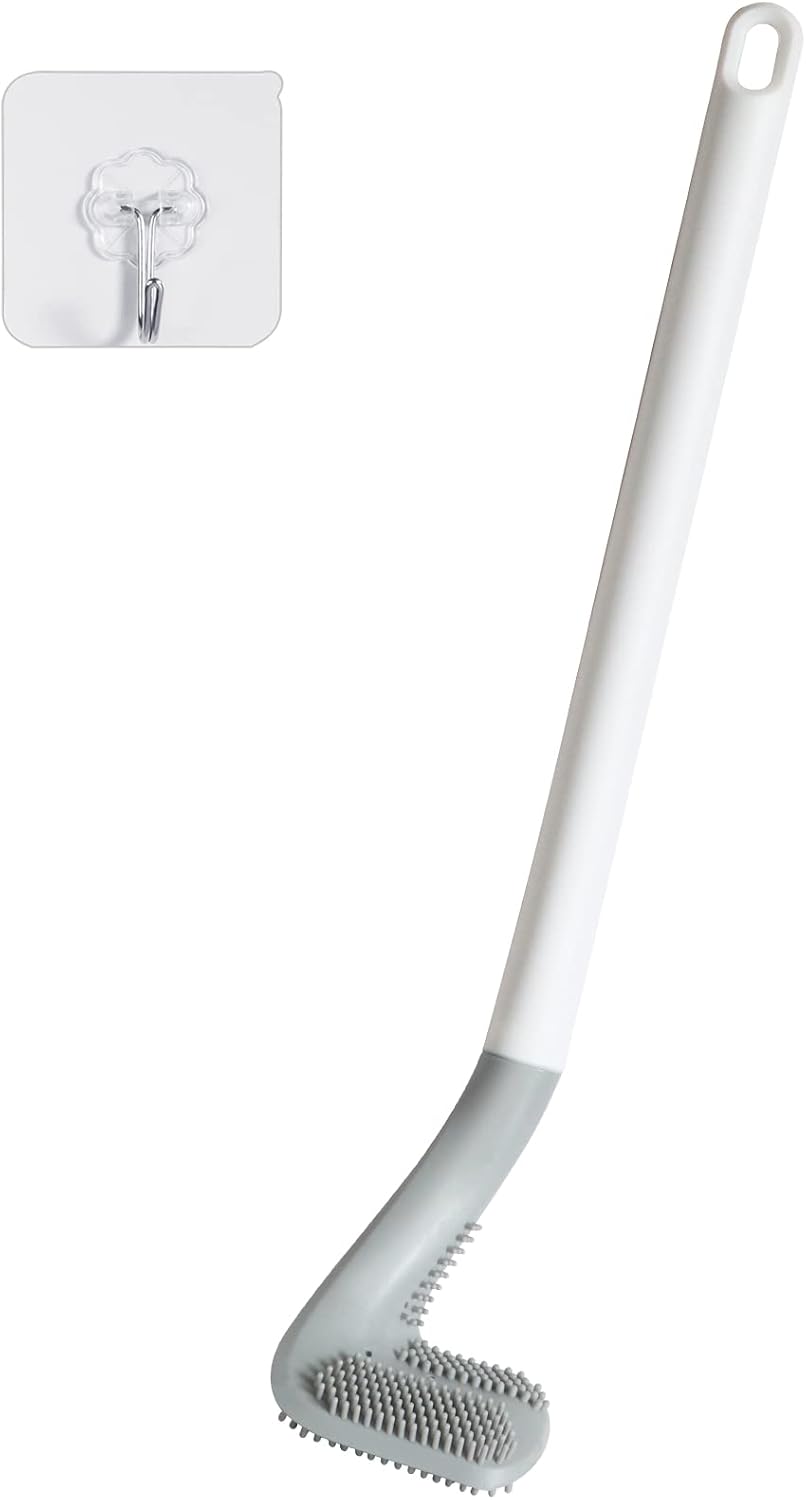 Golf Toilets Brushes, Toilet Cleaning Brush, Flexible Bendable Silicone Long Handled Toilet Brushes, 360°Deep Toilets Bowl Cleaning Brush,Quick Drying Scrubber for Bathroom with Hook (White)