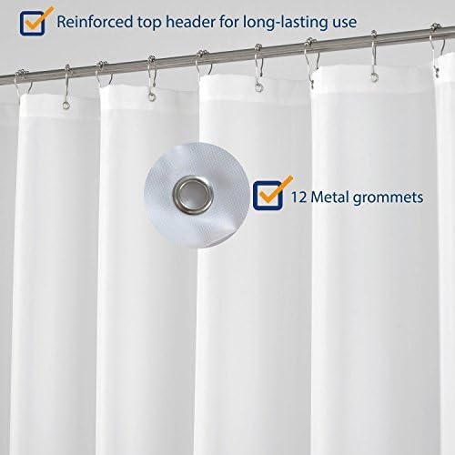 N&Y HOME Short Fabric Shower Curtain Liner 60 inches Long, Hotel Quality, Machine Washable, White Shorter Bathroom Curtains with Grommets, 72x60