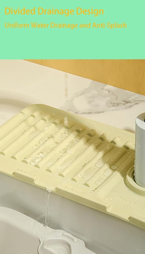 Sink Faucet Absorbing Mat,Kitchen Sink Splash Guard Longer Silicone Sink Faucet Mat,Silicone Sink Faucet Mat for Dish Soap Sponge Holder for Bathroom (White,17.5x5.5 Inch)