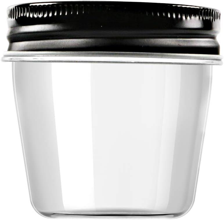 Novelinks 4 oz Clear Plastic Jars with Black Lids – Small Round Reusable Containers for Food, Spices, Crafts, Travel – BPA-Free Storage Jars for Kitchen & Household Organization, 20 Pack