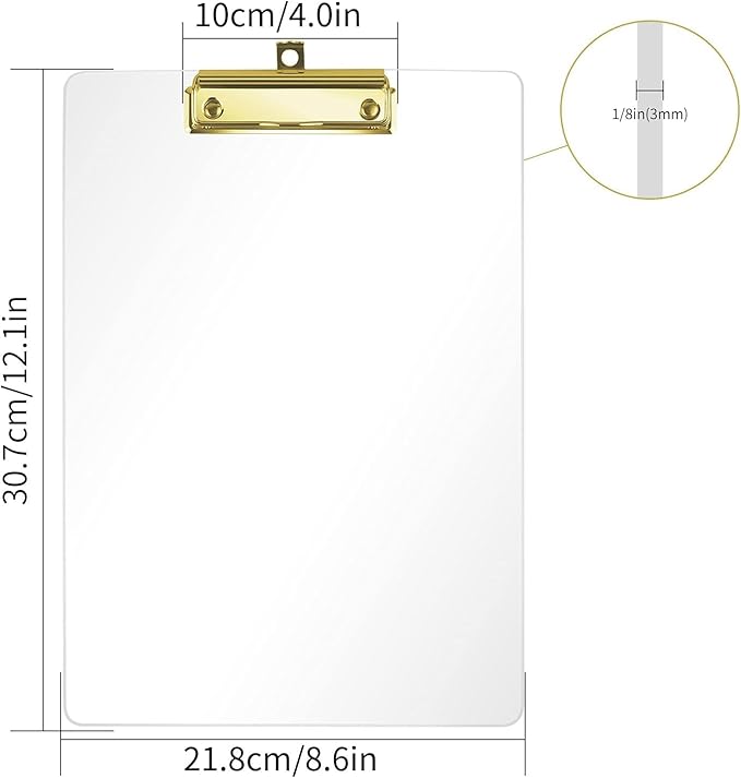 Honagu Acrylic Clear Clipboards, 8.5x11 Plastic Clipboard with Gold Strong Clip Hidden Hanging Hole, A4 Letter Size Clipboards for Nurses, Doctors, Art Student, Teachers,School & Office Supplies, 5PC