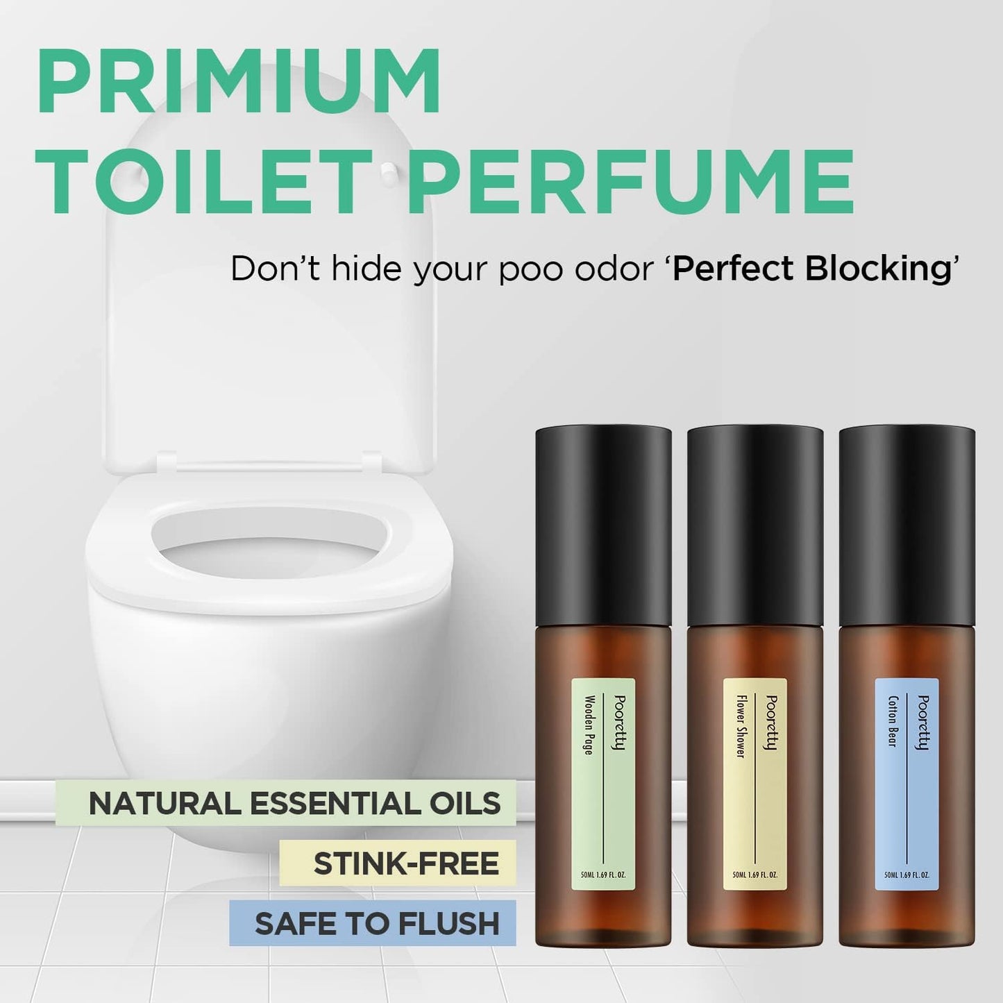 Pre-Poop Aromatic Bathroom Toilet Spray, Potty Deodorizer, Neutralize Bad Odors (1.69 fl.oz.) - Soft Cotton & Baby Powder Scent