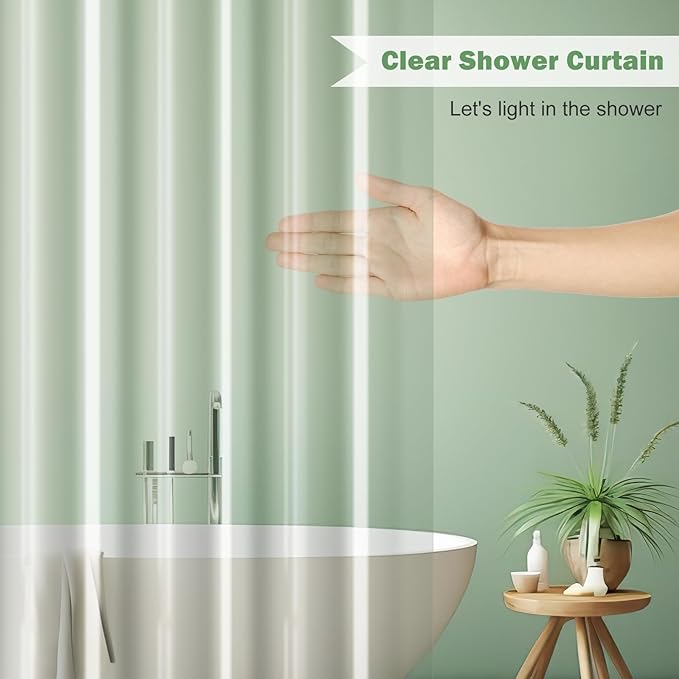 UFRIDAY 72 x 86 inches Extra Long Shower Curtain Liner,Simple Plastic Clear Bathroom Curtain Waterproof Shower Curtain with 5 Magnets Bottom,Heavy Duty Home Hotel Restaurant Liner
