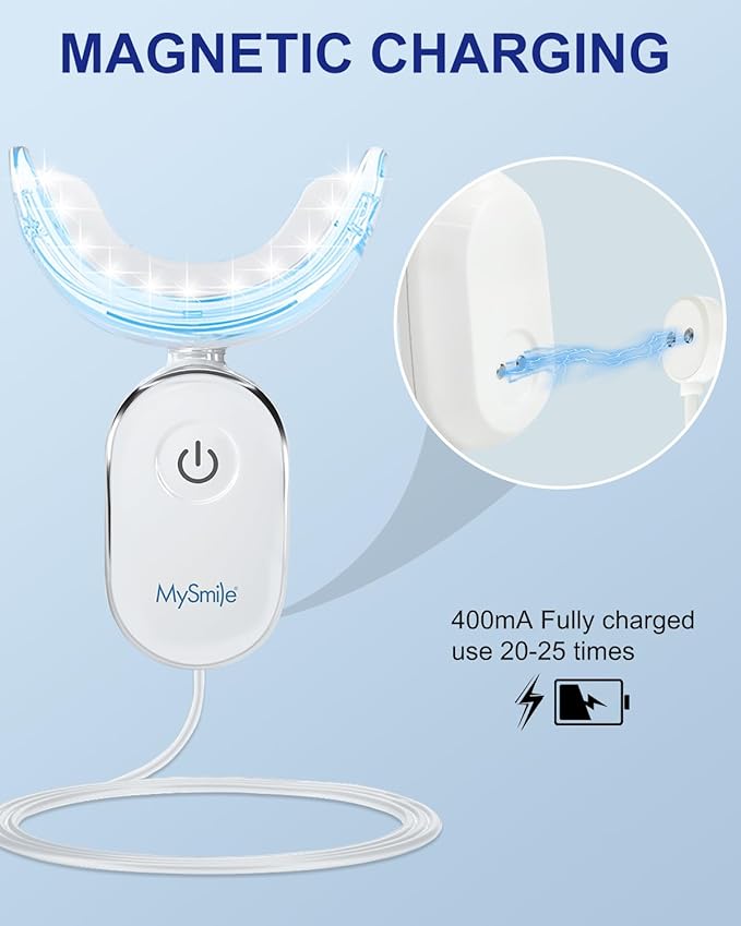 MySmile Teeth Whitening Strips Kit 14 Treatments with 28 LED Light - 10 Min Non-Sensitive Fast Whitening Teeth Enamel Safe Teeth Whitener - Helps to Remove Deep Stains
