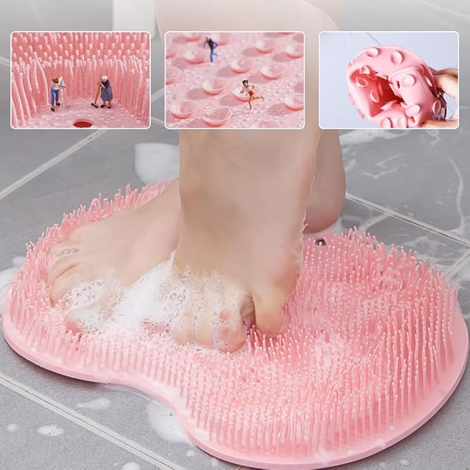 Silicone Shower Foot Scrubber Mat, Upgraded Wall Mounted Slip Suction Cups Foot Scrubber Cleaner, 2025 New Foot Back Cleaning Pad Back Washer Back Exfoliating Bath Wash Pad (Blue)