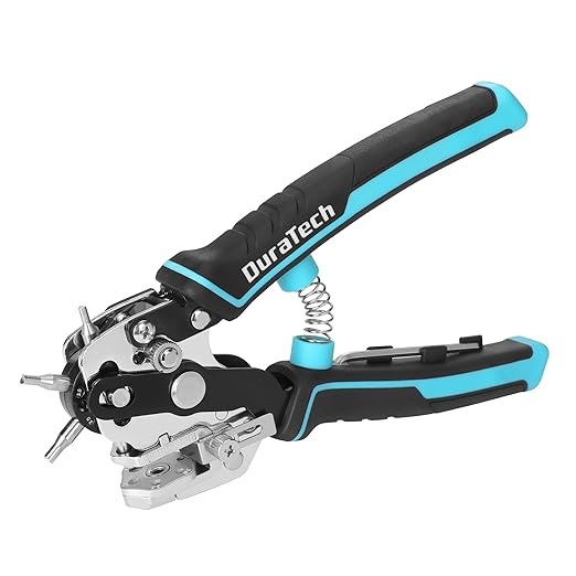DURATECH Leather Hole Punch, Heavy Duty Belt Hole Punch Plier with 6 Solid Holes for Belts, Watch Bands, Straps, Pet Collars, Saddles, Shoes, Fabric, DIY Home or Christmas Craft Projects