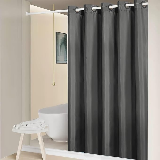 Dark Grey Shower Curtain No Hooks Needed,Polyester Fabric Long Shower Curtain Liner 78 Length with 10 Plastic Split Grommets,Machine Washable & Waterproof Bathroom Curtains for Hotel,78x78 Inch