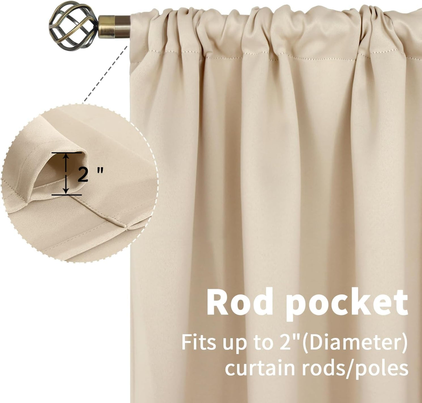 BGment Champagne Blackout Curtains 45 Inches Long for Bedroom Kitchen Window - Room Darkening Drapes Short Length with Rod Pocket for Bathroom Cafe, 2 Panels, 42 x 45 Inch