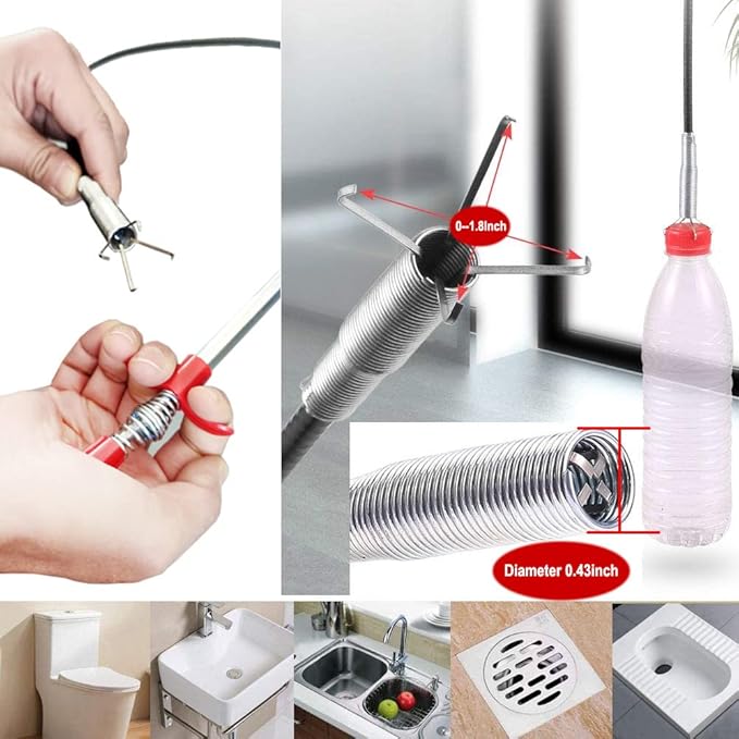 Drain Snake Drain Clog Remover Flexible Grabberable Pick Up Cleaning Tool Reacher Claw Stick, Drain Auger Grab Trash Hairs from Drain,Sink,Bathroom Tub Toilet Hose (118.1 Inch Drain Snake)