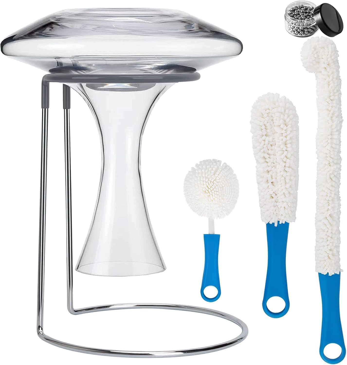 Wine Decanter Drying Stand with Rubber Coated Top to Prevent Scratches, Wine-Decanter Drying Rack for Standard Large Wine Decanters, Decanter Cleaner Includes Cleaning Brush & Decanter Cleaning Beads