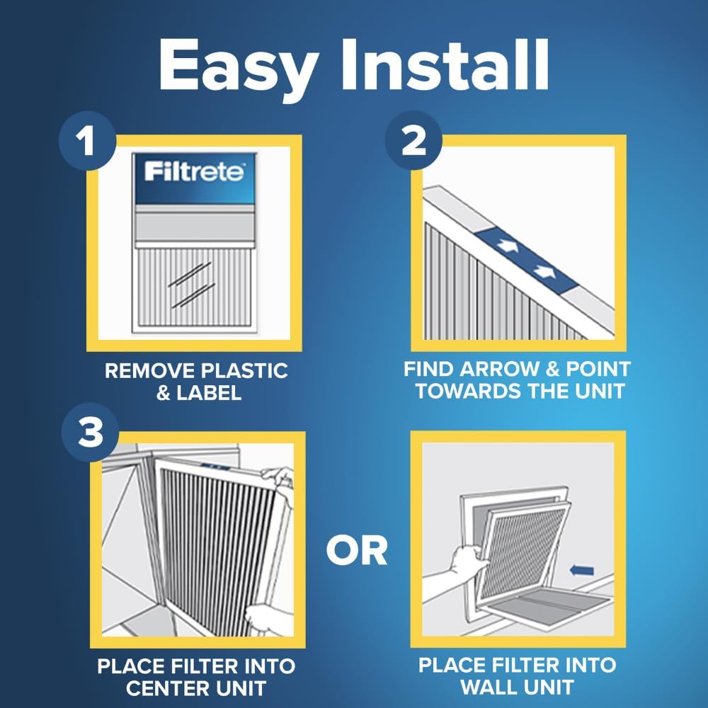 Filtrete 18x18x1 AC Furnace Air Filter, MERV 11, MPR 1000, Micro Allergen Defense, 3-Month Pleated 1-Inch Electrostatic Air Cleaning Filter, 4 Pack (Actual Size 17.81 x 17.81 x 0.81 in)