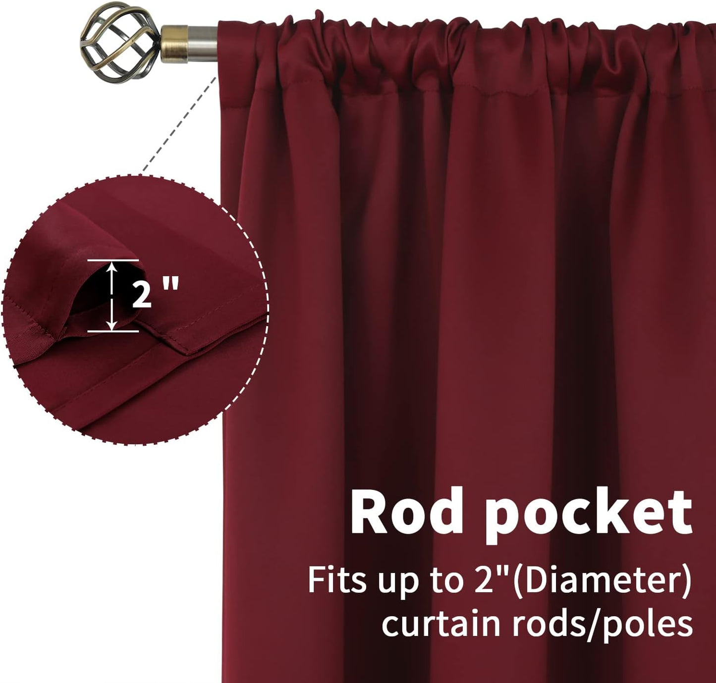 BGment Burgundy Blackout Curtains 54 Inch Long for Bedroom - Rod Pocket Thermal Insulated Room Darkening Window Drapes for Basement Kitchen Bathroom Cafe, 42 x 54 Inch, 2 Panels
