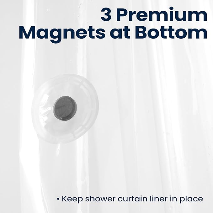 downluxe Shower Curtain Liner, PEVA Lightweight Plastic Shower Liner with 3 Magnets, 72" x 72" Waterproof Bathroom Curtain, 2 Pack, White