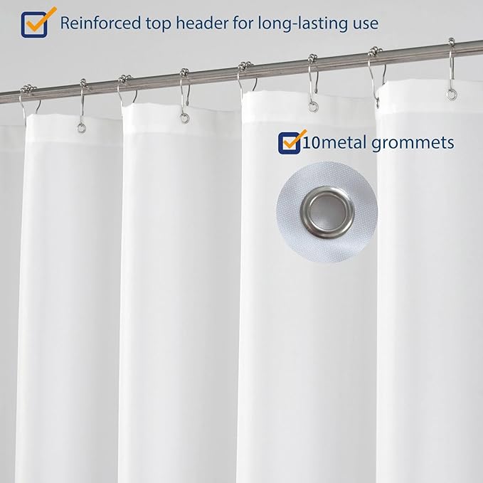N&Y HOME Fabric Shower Curtain Liner 54 x 78 inches Bath Stall Size, Hotel Quality, Washable, Water Repellent, White Spa Bathroom Curtains with Grommets, 54x78