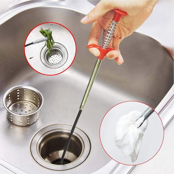 Drain Snake Drain Clog Remover Flexible Grabberable Pick Up Cleaning Tool Reacher Claw Stick, Drain Auger Grab Trash Hairs from Drain,Sink,Bathroom Tub Toilet Hose (118.1 Inch Drain Snake)