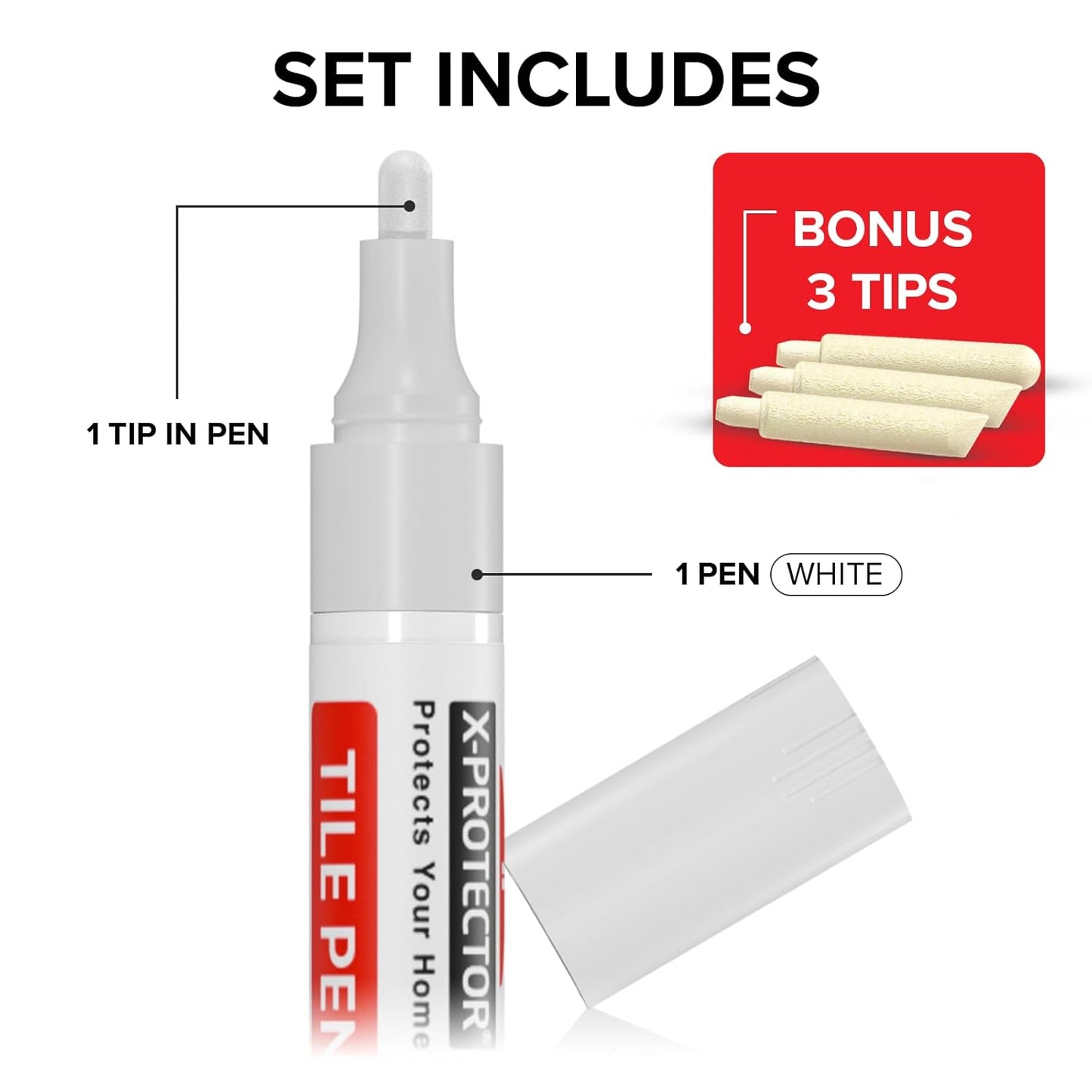 X-Protector Water Based Grout Marker - 1 PC with 4 Tips, White