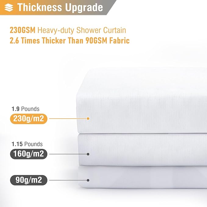 BTTN Extra Long Fabric Shower Curtain - 84 Inches Long Linen Textured Heavy Duty Cloth Shower Curtain Set with 12 Plastic Hooks, Large Hotel Luxury Polyester Bath Curtains for Bathroom(72"x84", White)