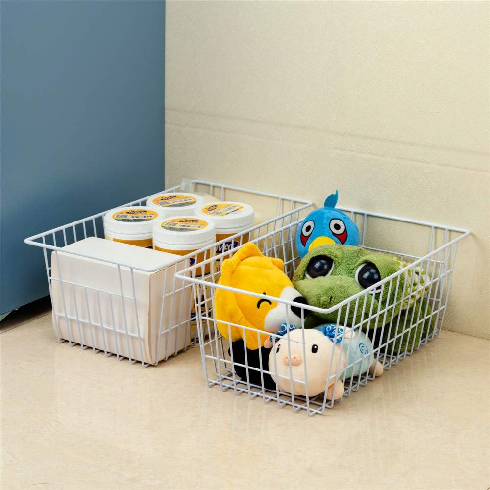 SANNO Freezer Baskets Pantry Storage Bins, Farmhouse Wire Storage Baskets Organizer Storage Bins Large Organizer Bins for Kitchen Organization Storage-Set of 8,White