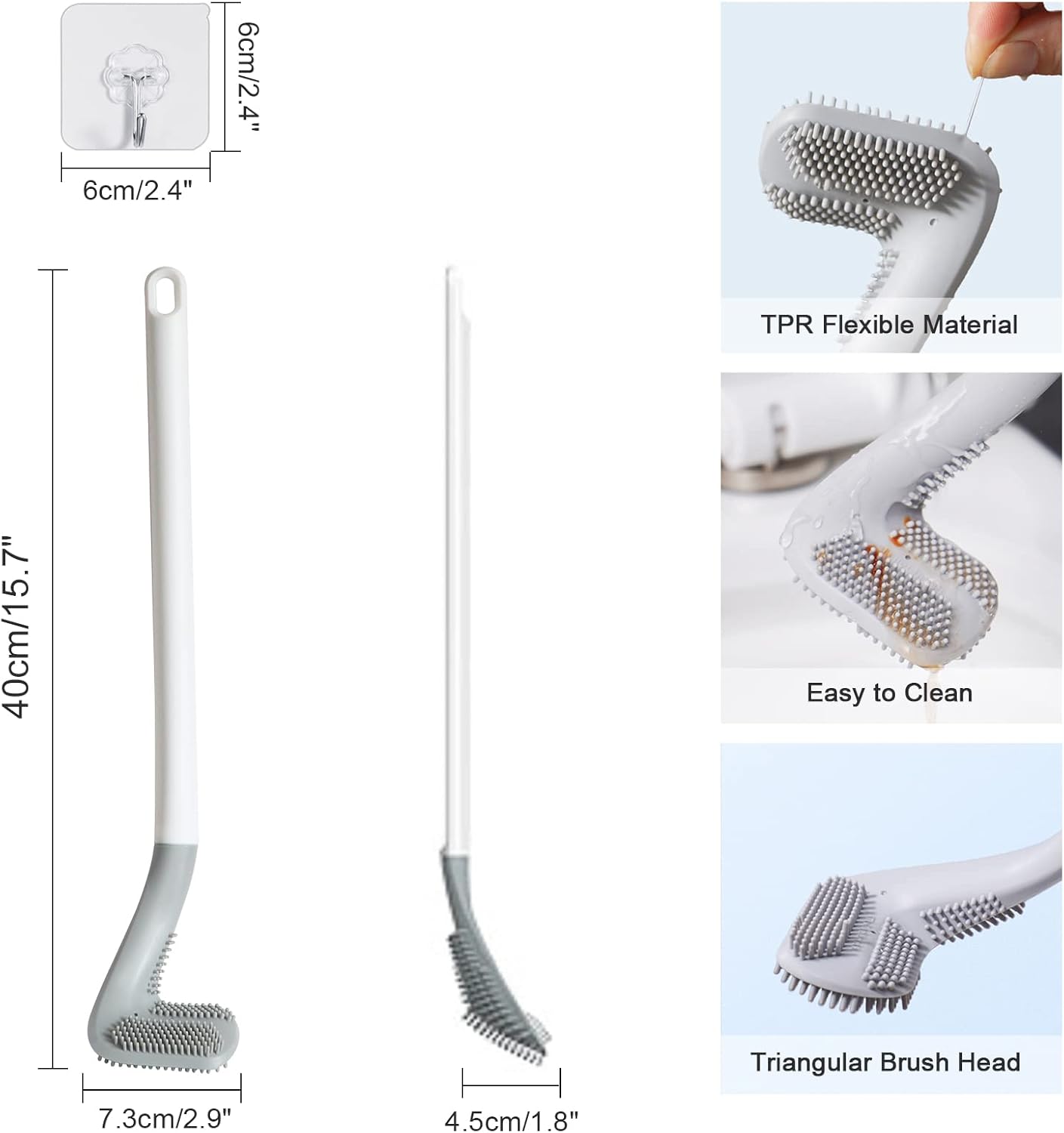 3 Pack Golf Toilet Brush, Flexible Long Handled Toilet Cleaning Brush, 360° No Dead Space Deep Toilet Cleaning Brush, Toilet Brush for Bathroom, with Hook (White + Blue + Grey)